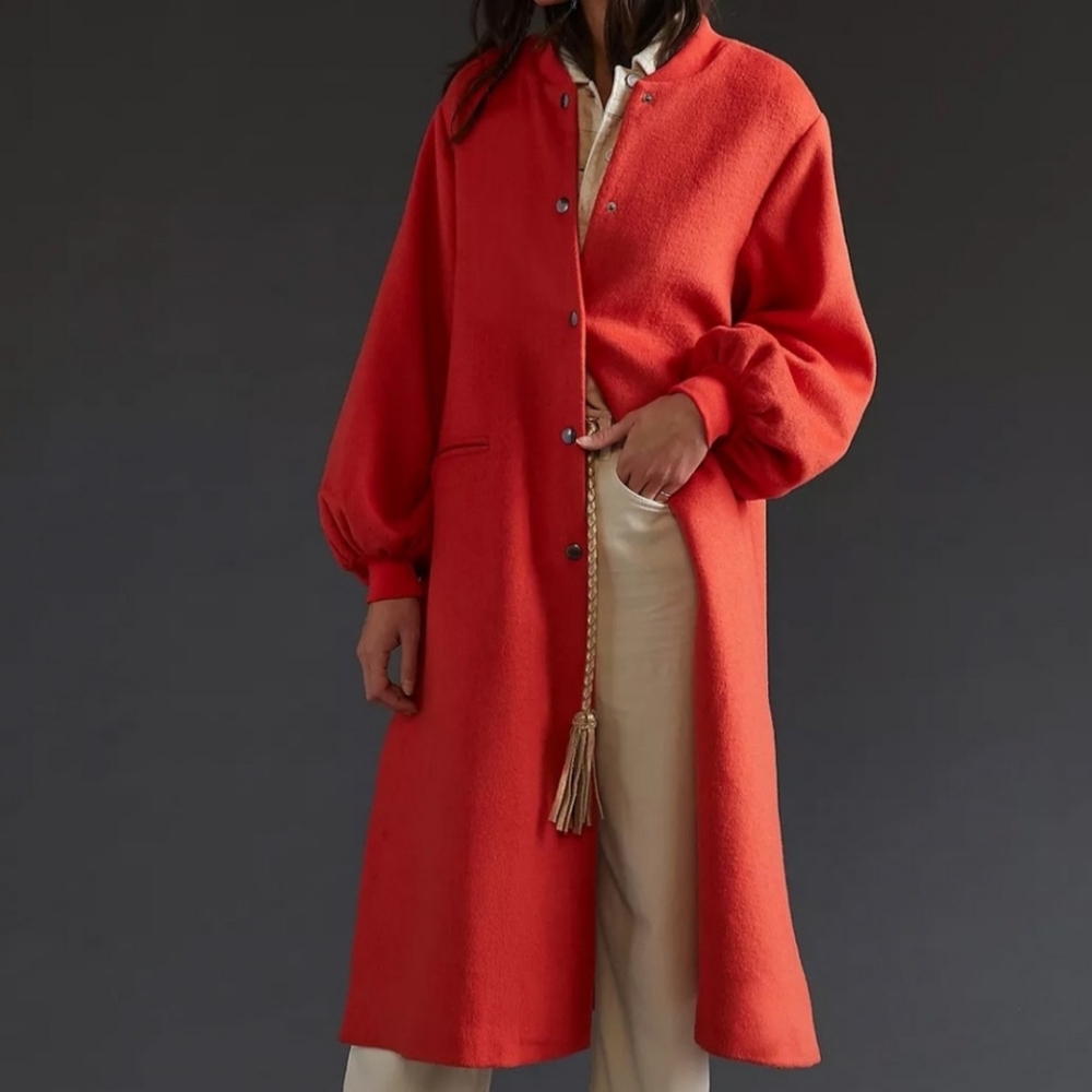 Anthropologie DRA Los Angeles Wool Blend Puff sleeve Cardigan Coat XL in red